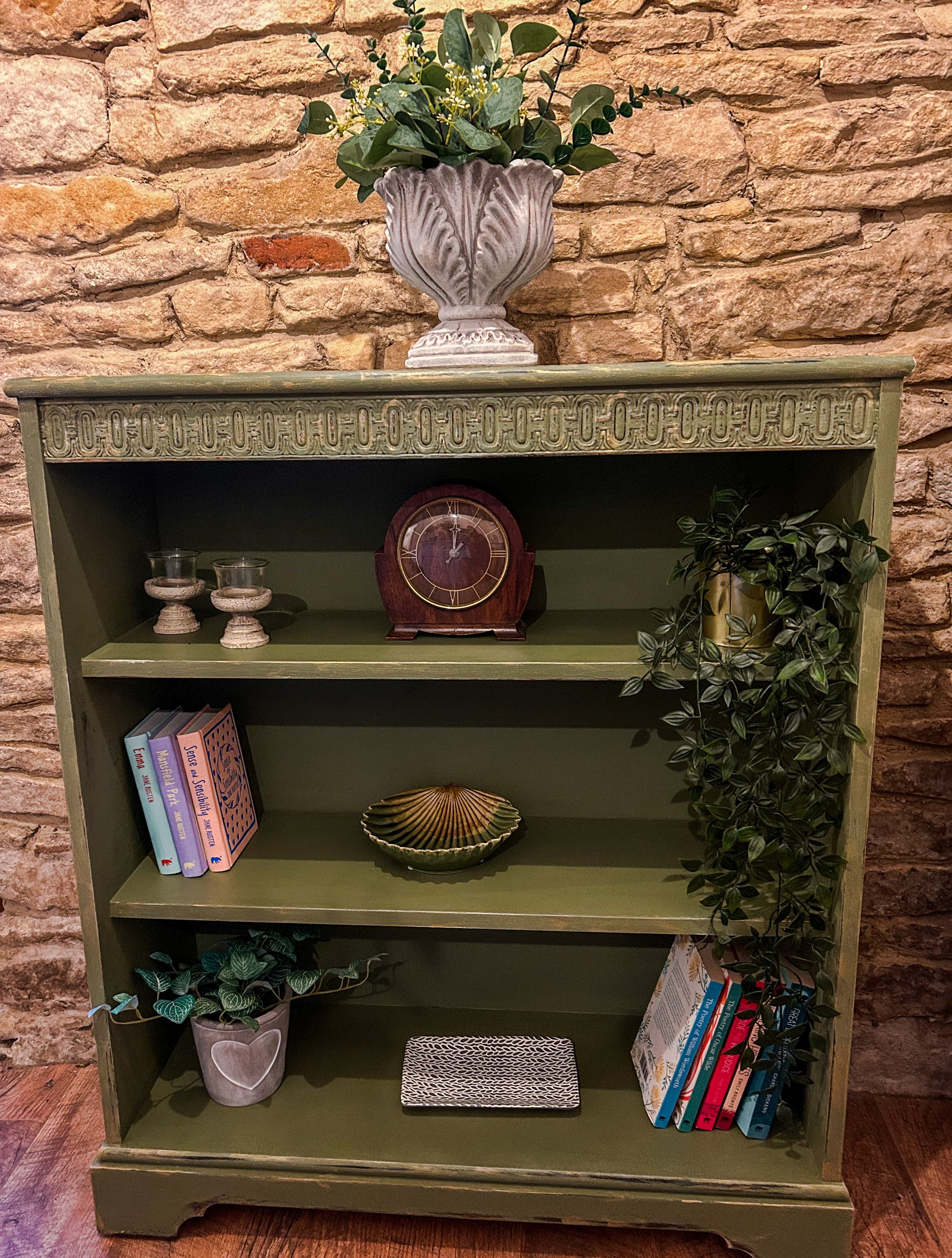 Country Refurbished Bookcase in Olive - The Barn Shed