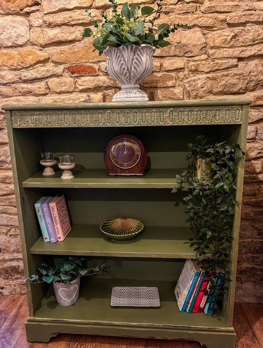 Country Refurbished Bookcase in Olive - The Barn Shed